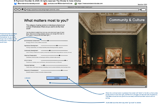a list of preferences with sliders for assigning priorities, community focus
