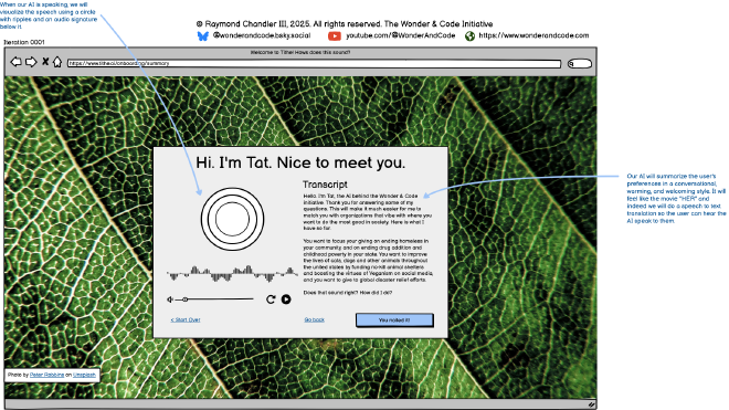 a mockup of an AI interfact summarizing the user preferences in a very cool scifi way